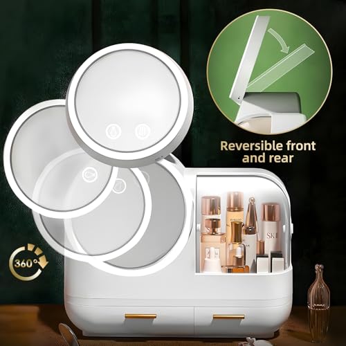 Makeup Organizer with LED Light and Mirror, Desktop Storage Box with Drawers A701