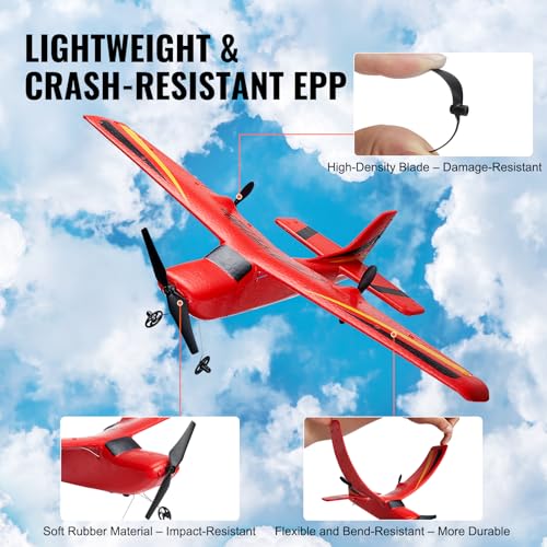 RC Airplane, 2.4GHz 2 Channel Remote Control Aircraft with 6-Axis Gyro, Red J366