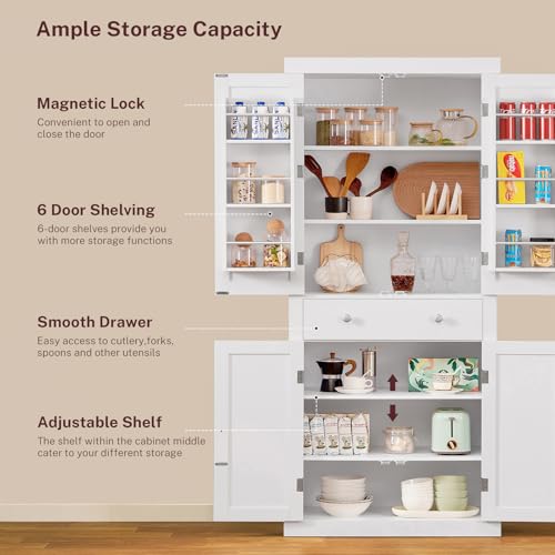White Pantry Cabinet with 6 Doors and Drawer I8389