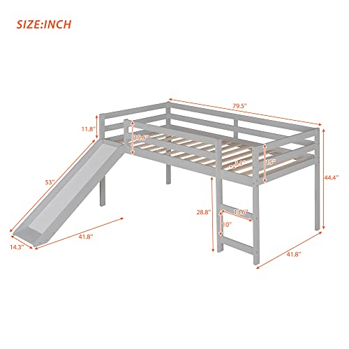 Wood House Loft Bed Frame with Slide and Storage Shelves Z806