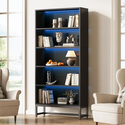 70.8 Inch Tall 5-Tier Bookcase with Closed Back Shelf for Living Room, Bedroom S15331