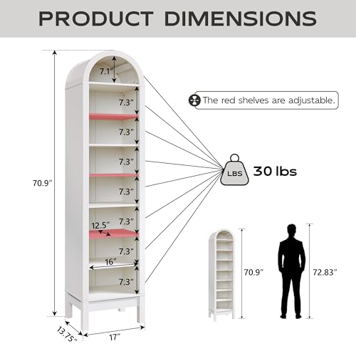 Arched Bookshelf, 7-Tier Bookcase with Adjustable Shelves A456