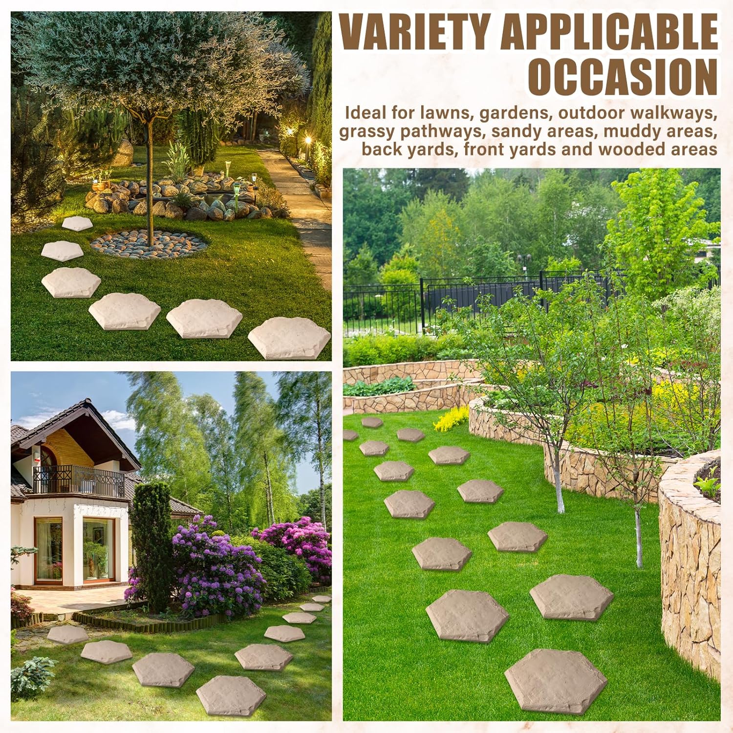 15.5 Inch Stepping Stones Outdoor with Ground Stakes for Pathway Lawn Garden I338