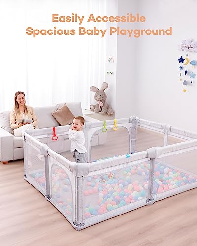 Foldable Extra Large Baby Playpen with Gate, Grey Q683