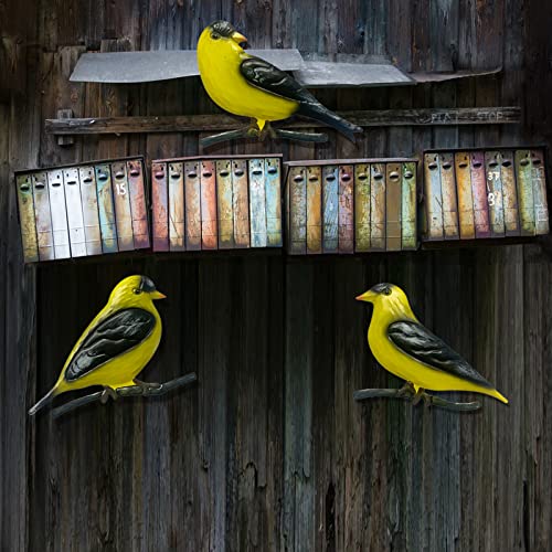 Metal Goldfinches Wall Decorations, Hanging Birds, Set of 3 V695475