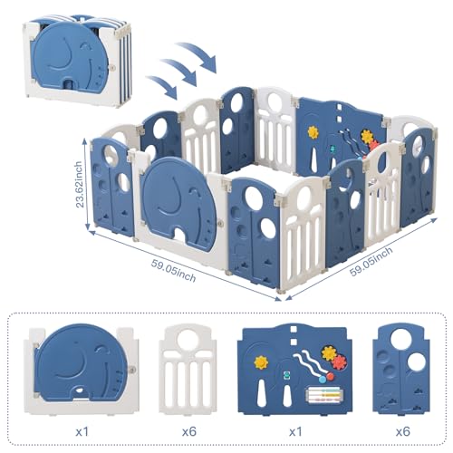 Baby Playpen for Kids and Toddlers, Safety Play Yard, Indoor and Outdoor, 18 Panels, Blue Y532747