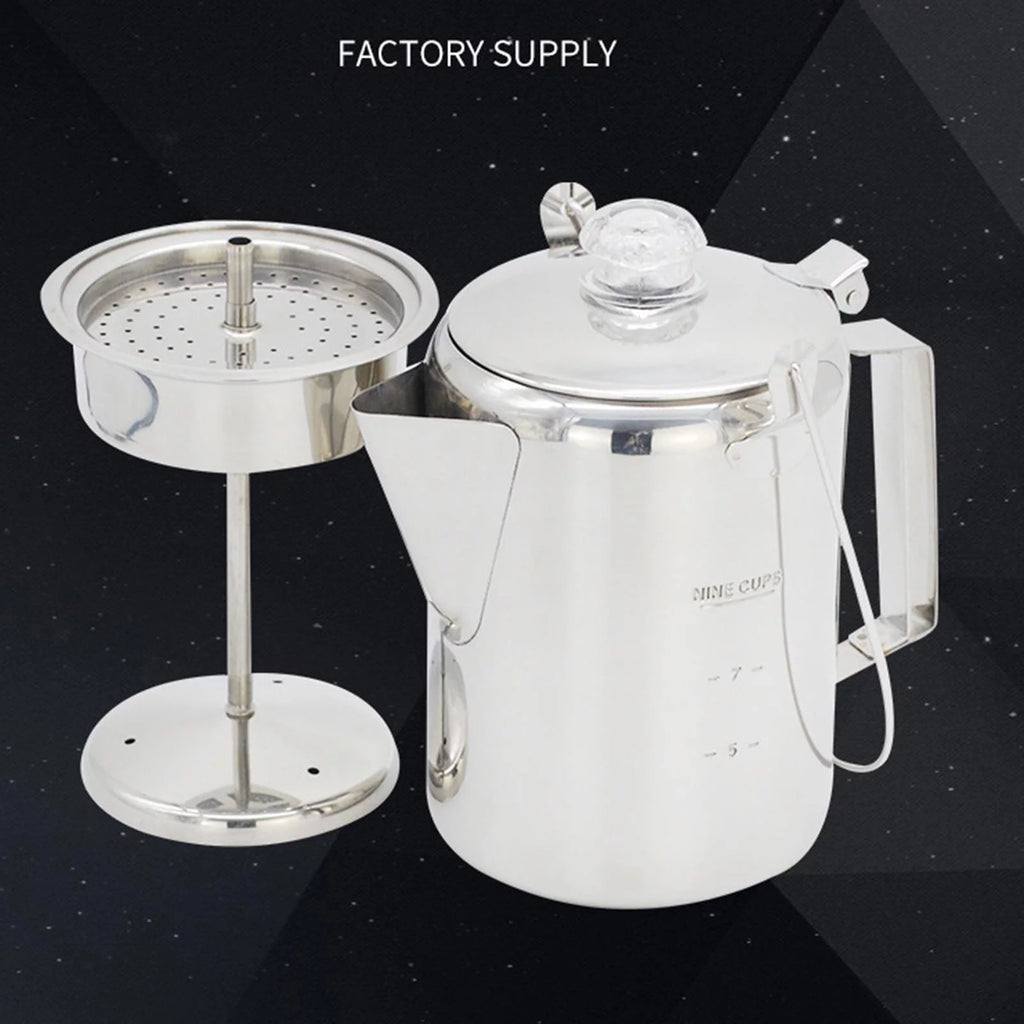 Stainless Steel Camping Coffee Percolator, 9 Cups, Stovetop & Campfire E19778