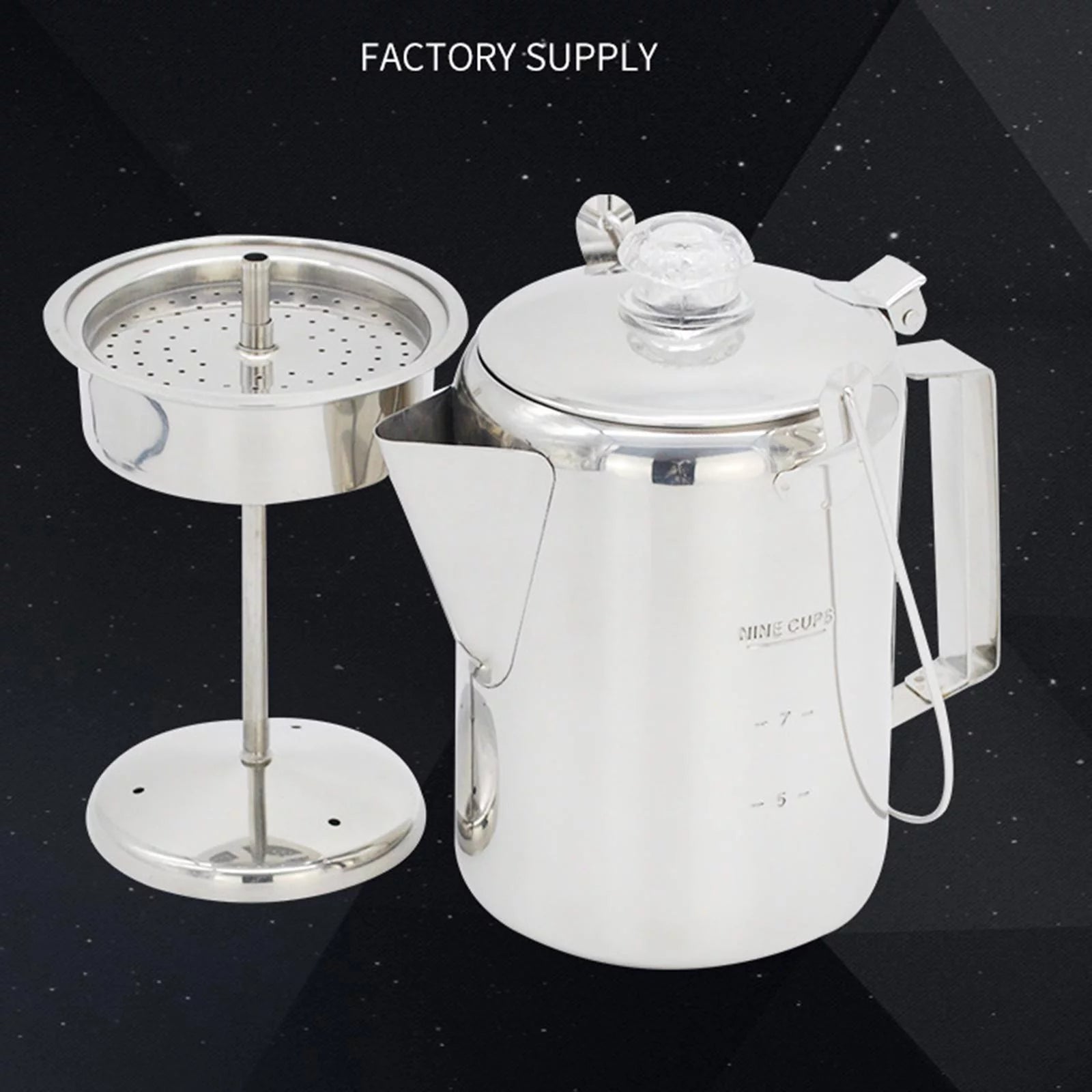 Stainless Steel Camping Coffee Percolator, 9 Cups, Stovetop & Campfire E19778