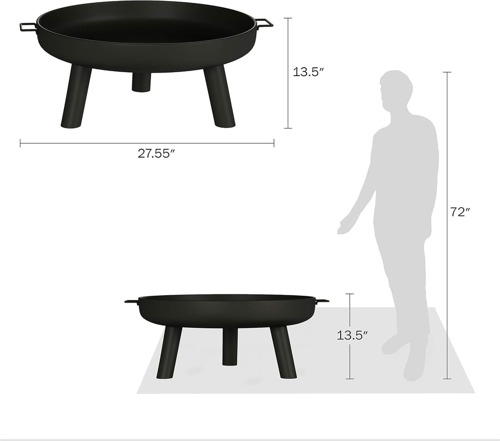 Outdoor Wood Burning Fire Pit with Cover - 27.5 Inch for Backyard, Deck, or Patio K120