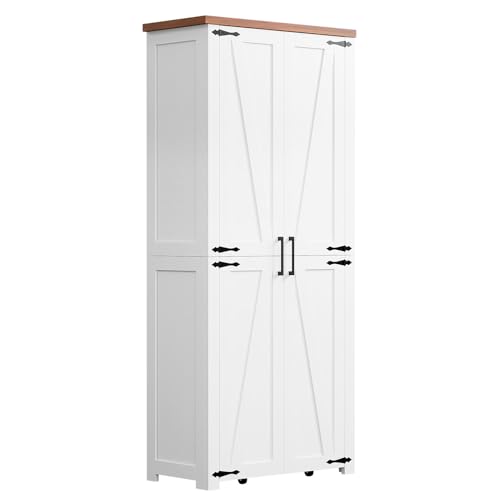 Kitchen Pantry Cabinet with 4 Doors and 1 Drawer, Freestanding Storage Cupboard L190261