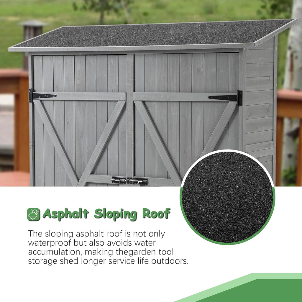 Outdoor Storage Shed, Wood Garden Cabinet with 2 Lockable Doors and Shelves E220316