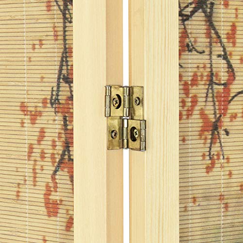 4-Panel Folding Bamboo Room Divider with Cherry Blossom Scene B61114