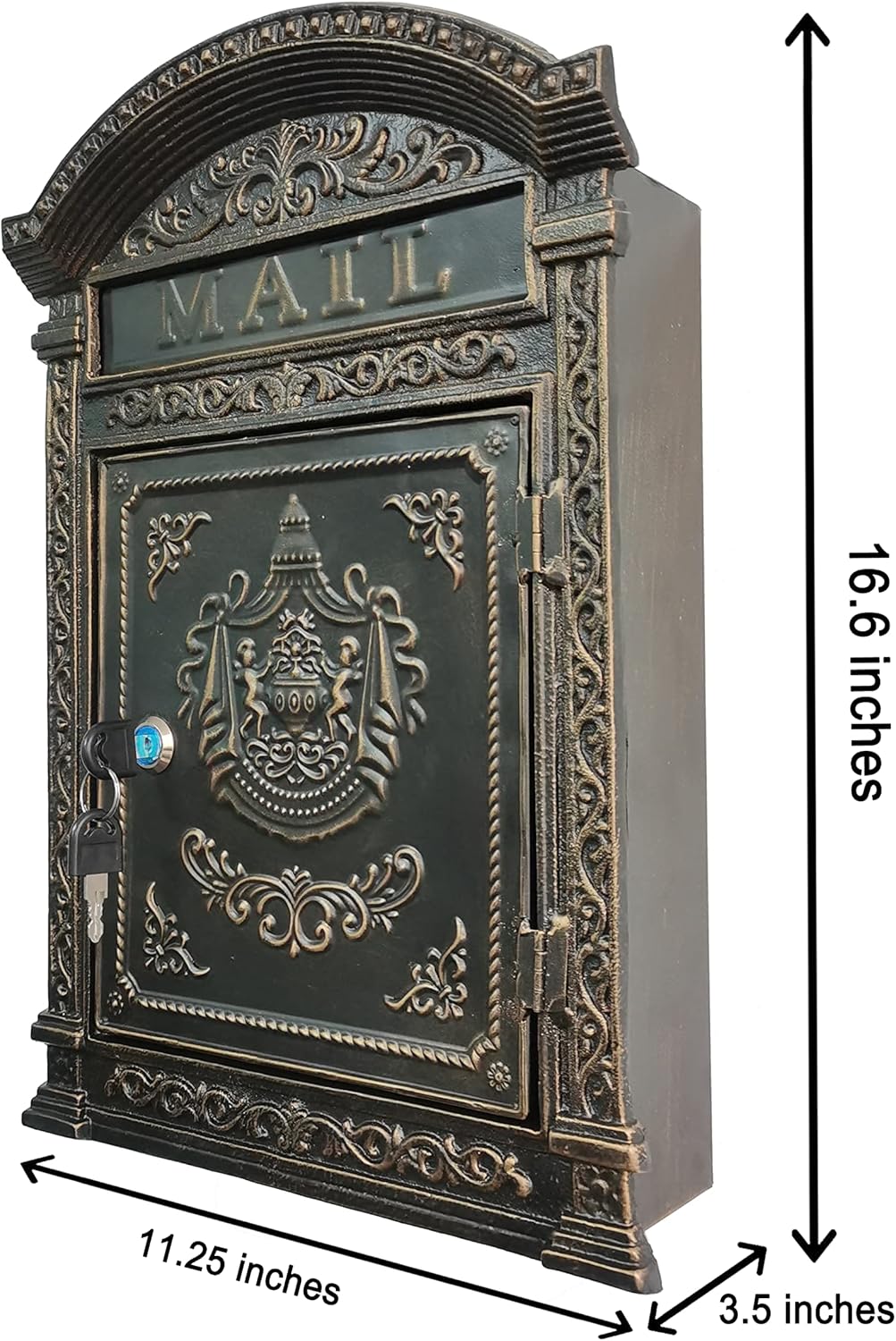 Vintage Cast Iron Locking Wall-Mounted Mailbox D5504