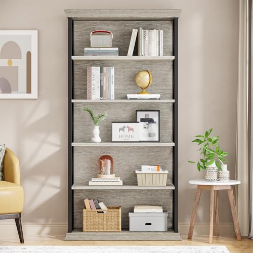 6-Tier Industrial Bookcase, 71 Inches Tall, Floor Standing Storage Shelves for Home Office, Brown and Black V7912