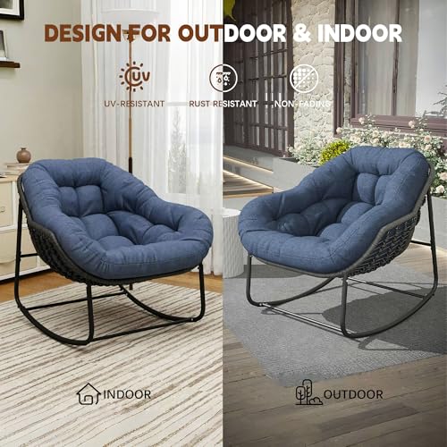 Wicker Egg Rocking Chair with Padded Cushion for Patio and Garden J177274