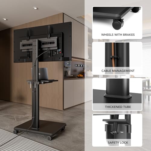 Rolling Floor TV Stand with Wheels, Height Adjustable for 27-65 Inch TVs B690
