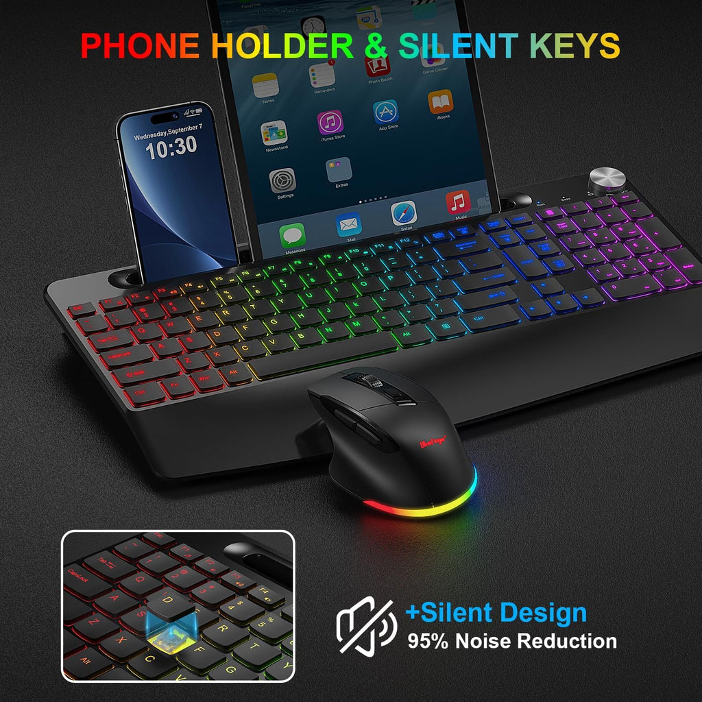 Wireless Keyboard and Mouse Combo, Backlit, Rechargeable, Ergonomic with Wrist Rest H79165