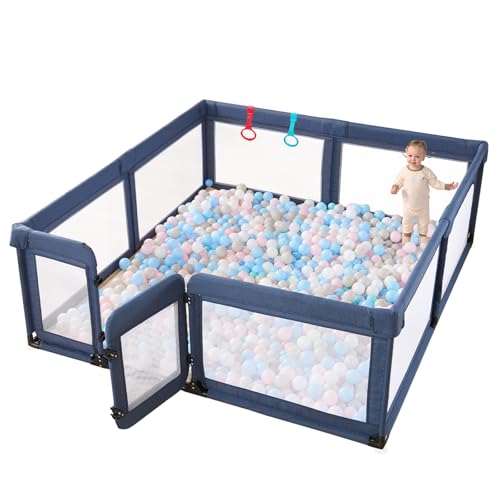 Baby Playpen,Large Playpen for Babies and Toddlers,Baby Play Pen Play Yard with Door, Sturdy Baby Fence with Safety Gate,Baby Play Yard with Soft Breathable Mesh,79”x59”Baby Gate Playpen,Black