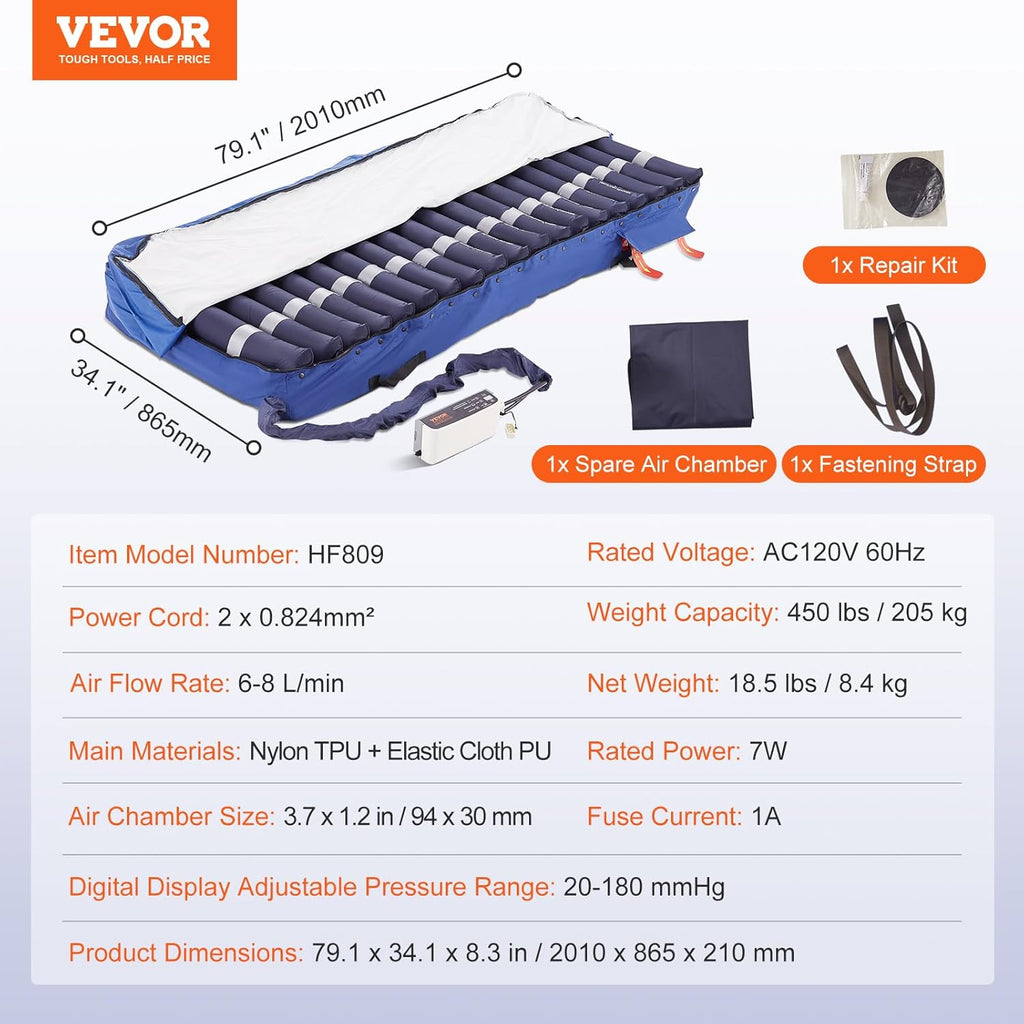 Alternating Air Pressure Mattress, Dual-Layer Pad for Hospital Beds, 450LBS Capacity with Electric Quiet Pump H2199