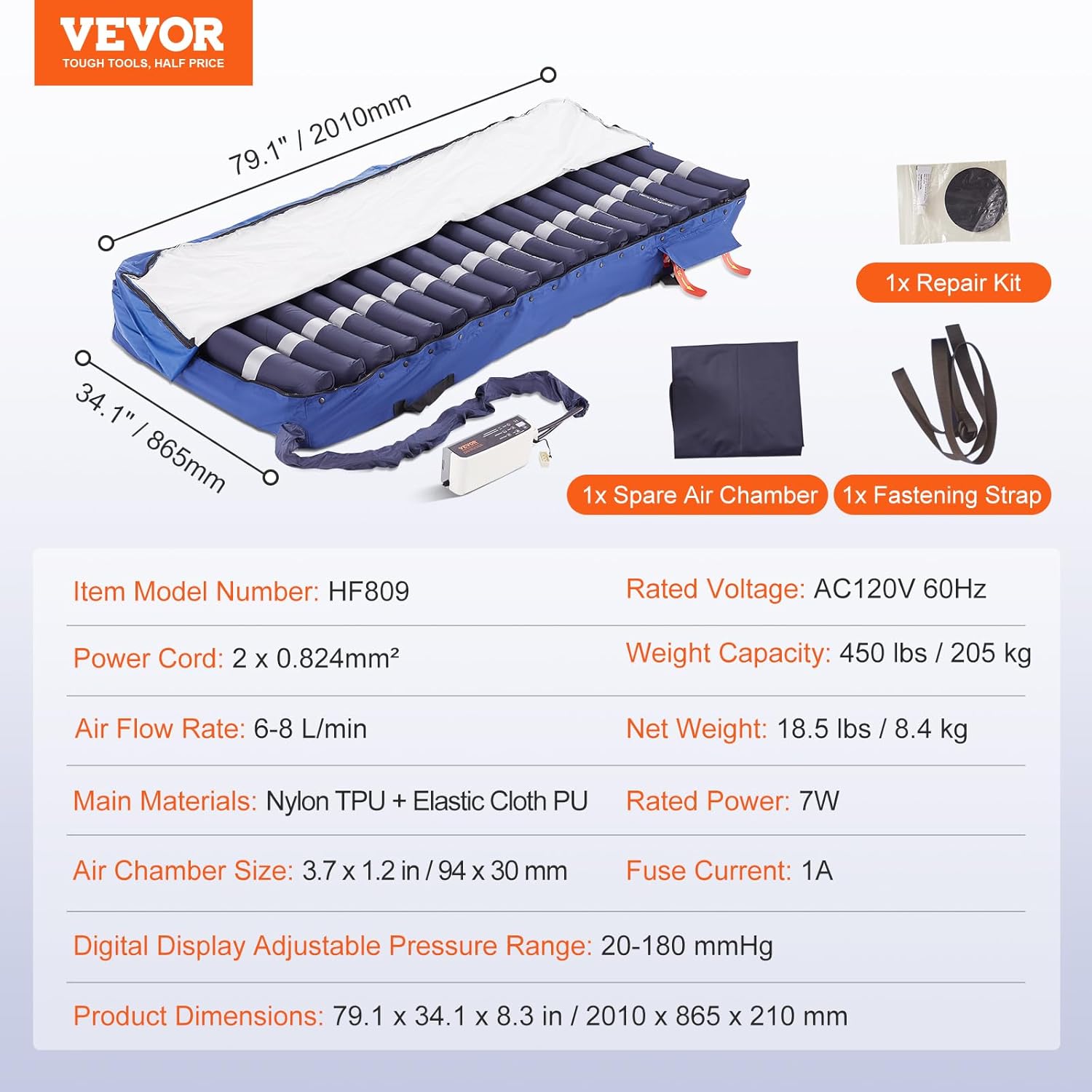 Alternating Air Pressure Mattress, Dual-Layer Pad for Hospital Beds, 450LBS Capacity with Electric Quiet Pump H2199