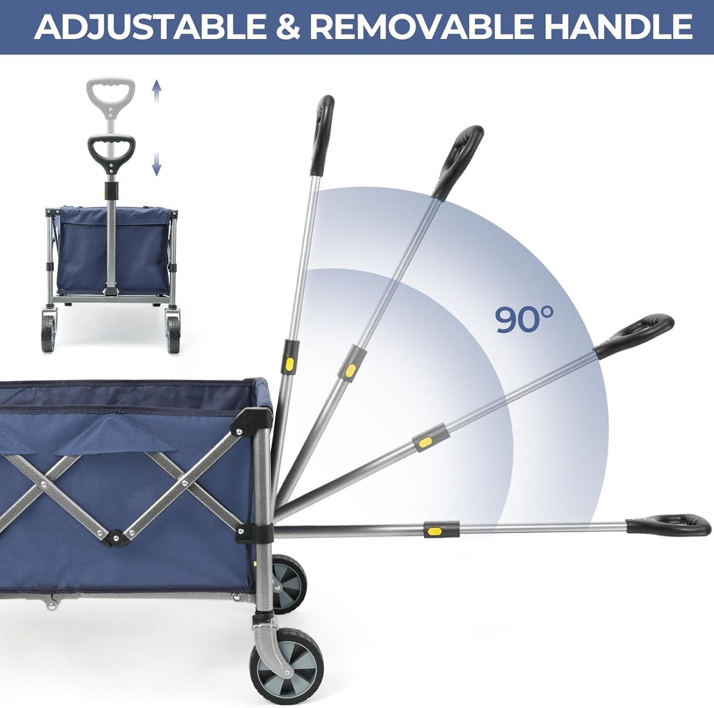 Foldable Utility Wagon Cart with Wheels, 85L Capacity, Heavy Duty for Camping and Shopping Y1713