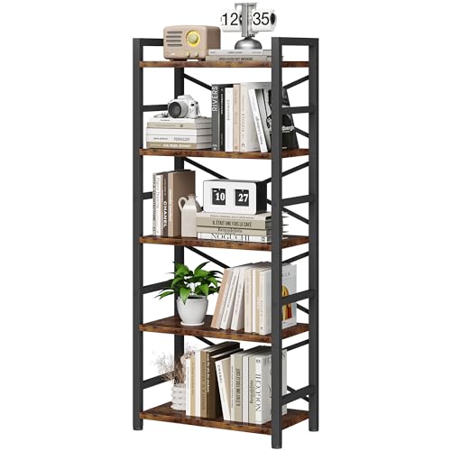 3 Tier Industrial Bookcase, Rustic Etagere Bookshelf for Living Room U5786