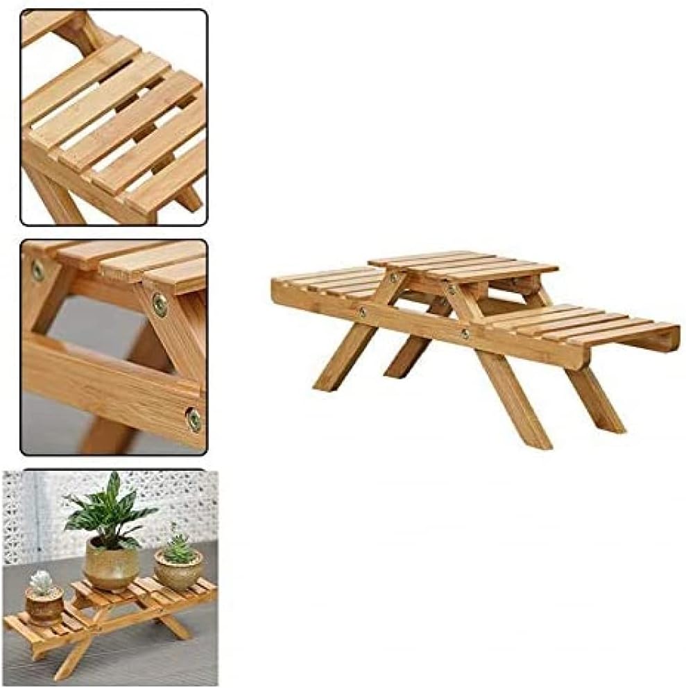Folding Plant Stand, 2 Tier Ladder Wood Shelf for Indoor, Yard, Garden X969326