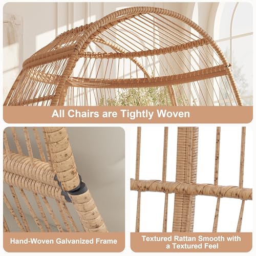 Oversized Wicker Egg Chair with 5 Cushions for Patio and Living Room I822