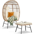 DWVO Rattan Egg Chair with Ottoman, Indoor Outdoor Egg Shape Wicker Chair for Patio, Backyard, Living Room, Basket Chair w/Footrest, 5 Cushions, 450lb Capacity, 38in Width, Steel Frame (Beige)