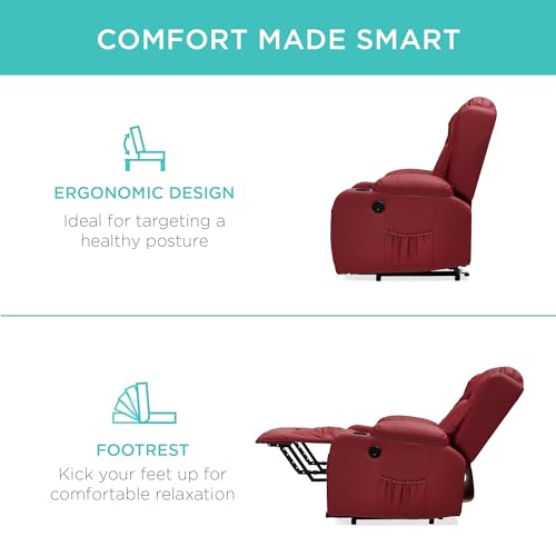 Electric Power Lift Recliner Massage Chair with Heat and USB Port, Brown M560374
