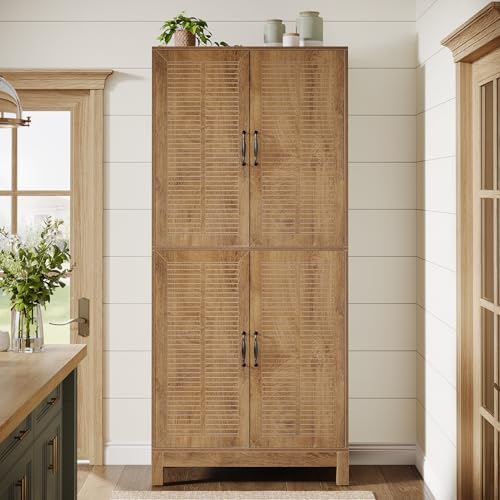 70" Tall Kitchen Pantry Cabinet with Adjustable Shelves, 6-Tier Storage Cabinet with Doors S4665