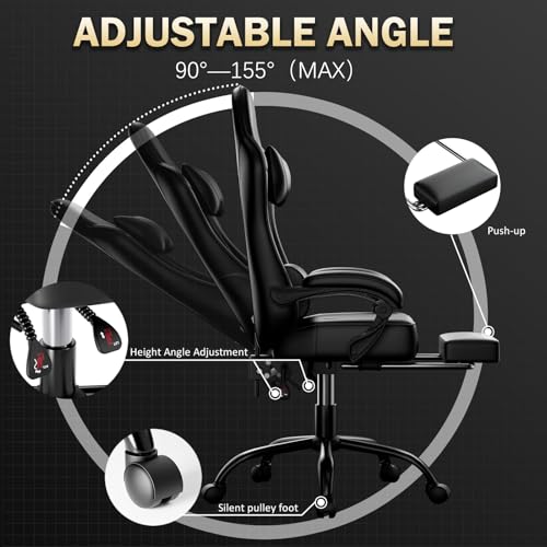 Ergonomic Gaming Chair with Footrest, Reclining, Lumbar Support I1131
