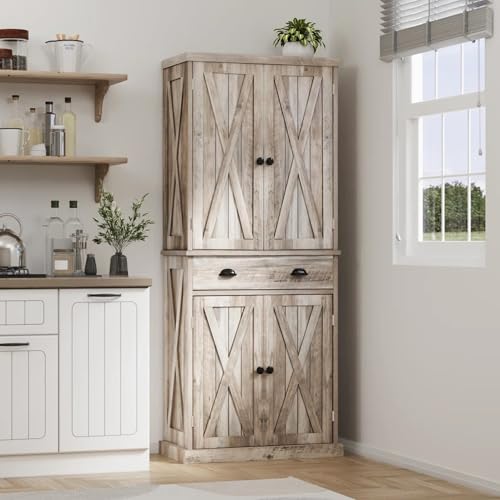 72" Tall Kitchen Pantry Cabinet with Barn Doors and Adjustable Shelves R388