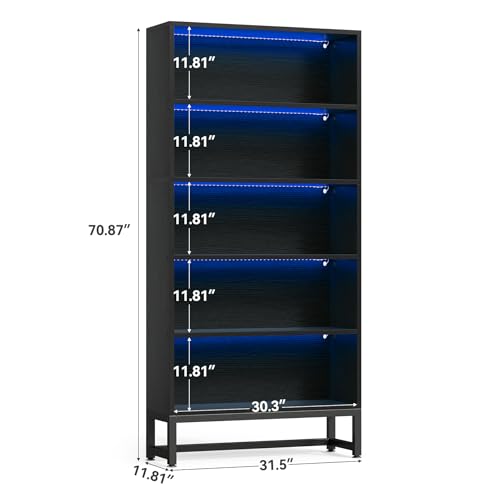 70.8 Inch Tall 5-Tier Bookcase with Closed Back Shelf for Living Room, Bedroom S15331