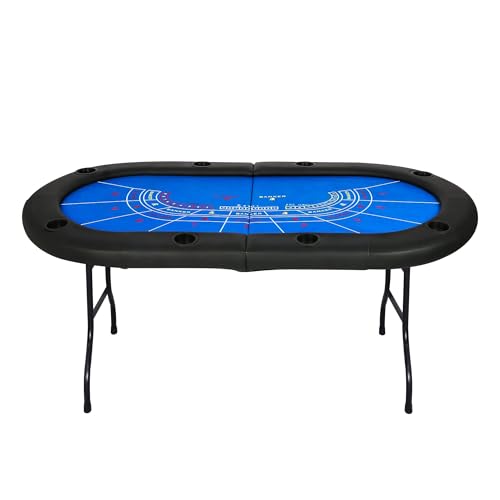 84" Foldable Poker Table with Chips Tray, 10 Player Oval, Green Felt U489