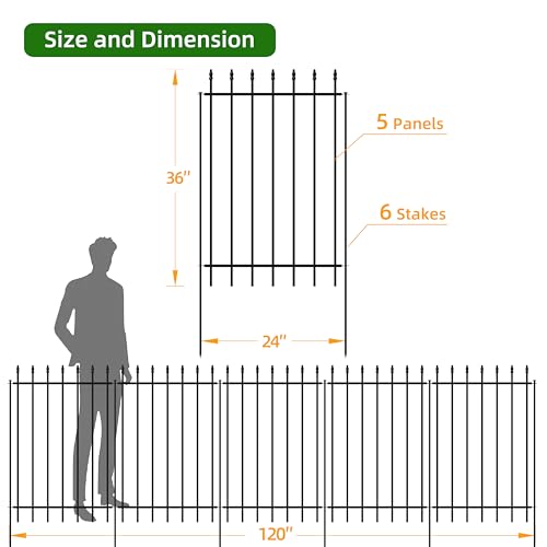 Metal Garden Fence 24in H x 10ft L, No Dig Border Panels for Dogs, Outdoor Yard Patio L70784