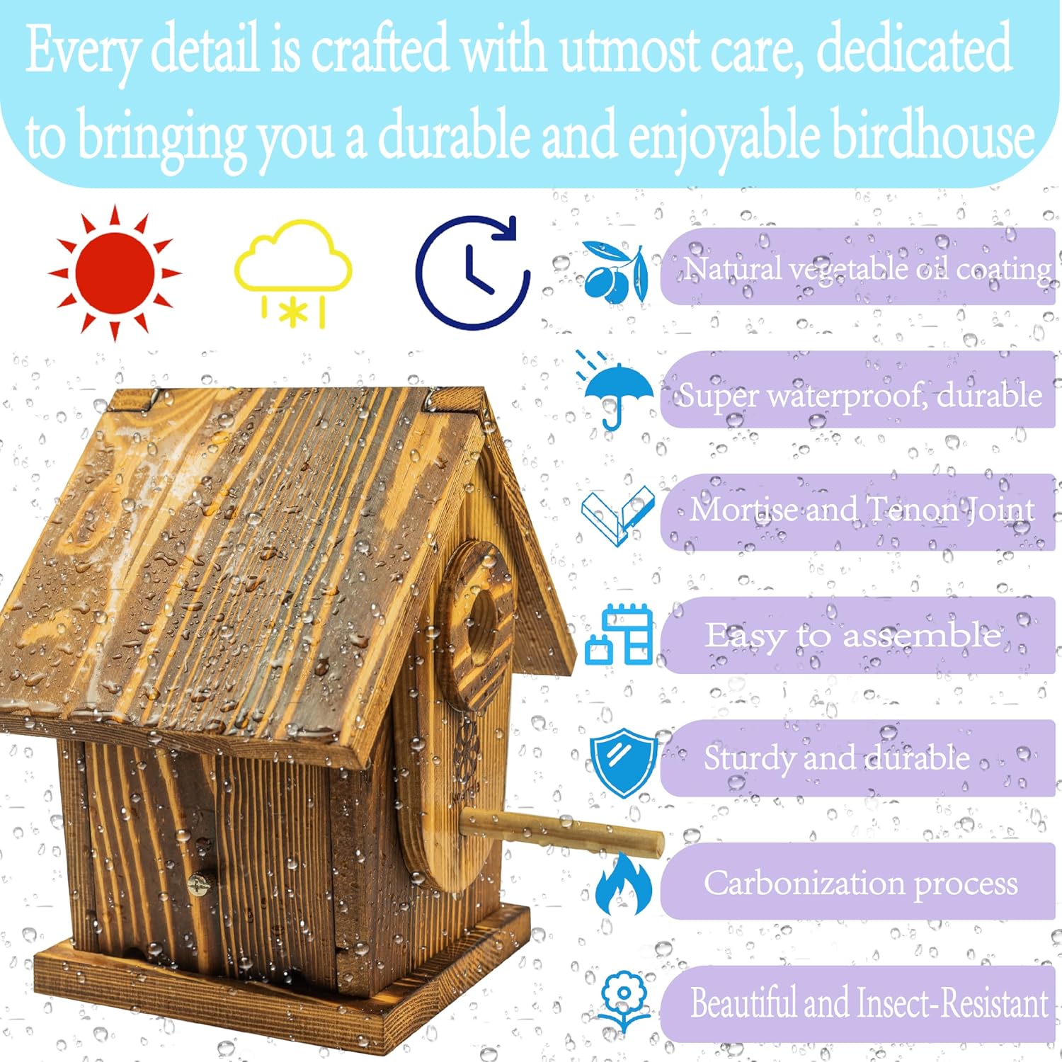 DIY Bird House Kit for Adults and Kids, Carbonized Wood, Paint Included D41526
