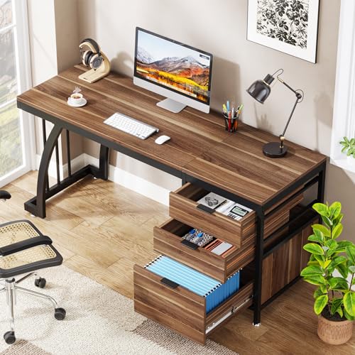 Computer Desk with 3 Drawers, 59-Inch Study Writing Table for Home Office E234