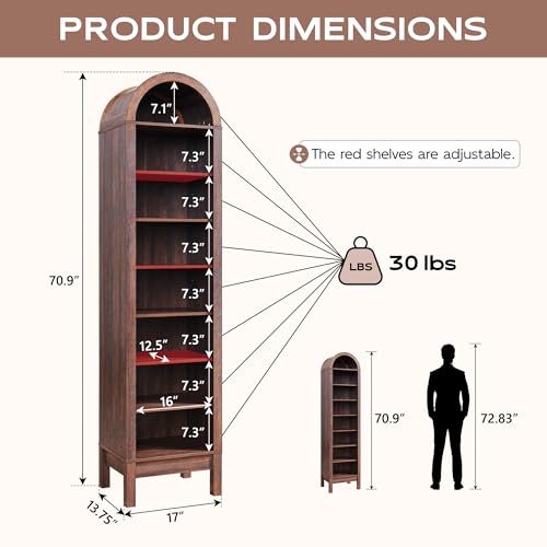 Arched Bookshelf, 7-Tier Bookcase with Adjustable Shelves A456