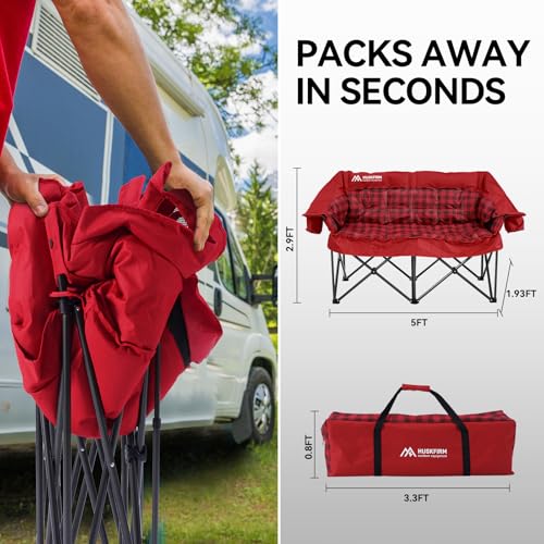 Padded Double Camping Chair for 2 Person with Cup Holders, Grey Y59052