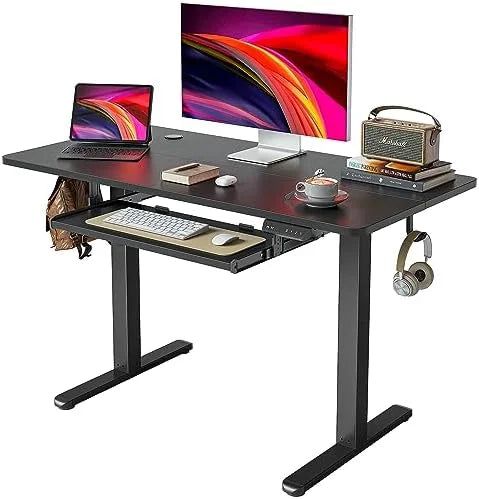 KHBIULIFE Electric Standing Desk  55 x 24 Inches Height Adjustable with Keyboard Tray  Ergonomic Workstation for Home Office  White Frame/Light Rustic Brown Top