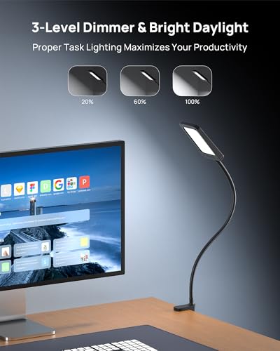 LED Desk Lamp with Clamp, Dimmable, Flexible Gooseneck V37343