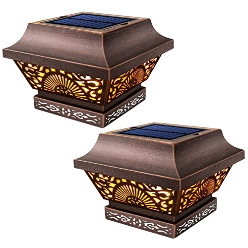 Solar Post Lights 2 Pack Outdoor Waterproof Metal LED for Wooden Fence Posts U887