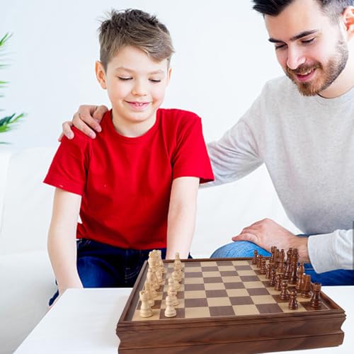 16" 3-in-1 Wooden Folding Chess, Checker & Backgammon Board Game Set L259