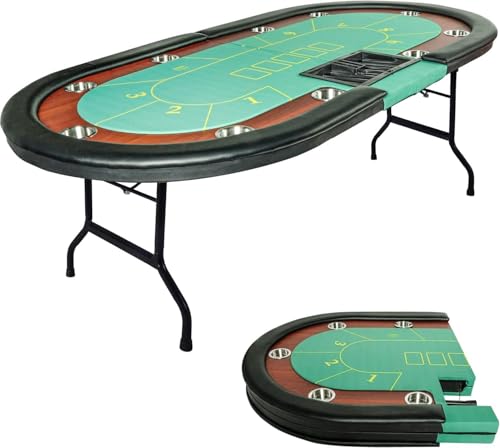 84" Foldable Poker Table with Chips Tray, 10 Player Oval, Green Felt U489