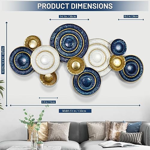 Metal Wall Art for Living Room, 3D Lotus Leaf Wall Decor, 50x26 Inches G502