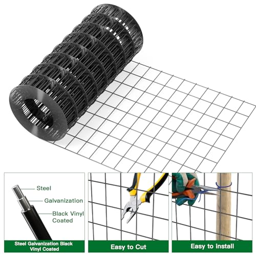Black PVC Coated Welded Wire Fence 24in x 25ft Garden Border Fencing Roll T156