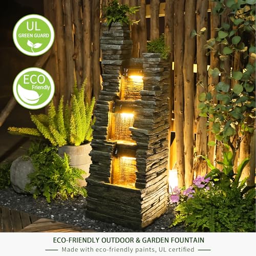 Outdoor Indoor Water Fountain with LED Lights, 37.4 Inches Tall J698