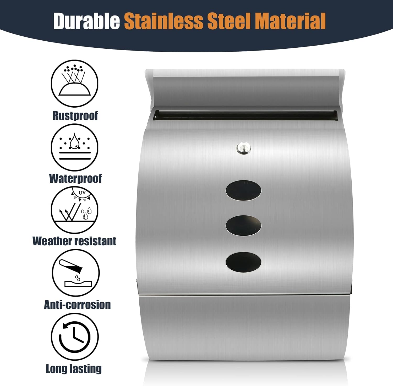 Stainless Steel Wall-Mount Mailbox with Lock and Newspaper Holder U865682