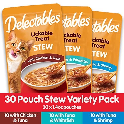 Lickable Wet Cat Treats for Adult & Senior Cats, Variety Pack, 30 Count C7744